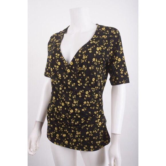 Boden Womens Short Sleeve Wrap Top UK 22 US 20 22 plus Black Yellow Floral NWT - Picture 3 of 6